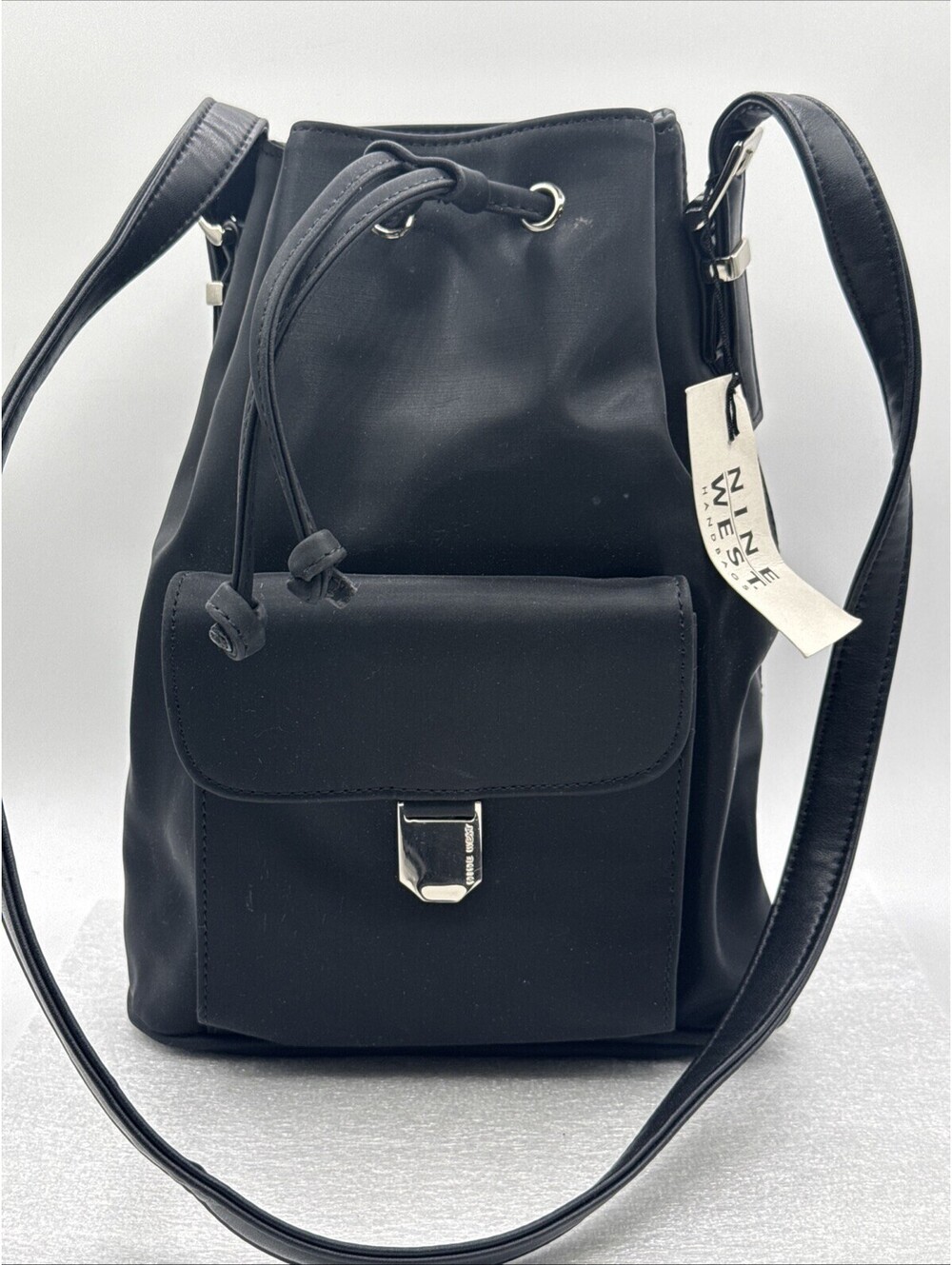 Nine West Black Bucket Bag Drawstring Crossbody Bag 12” X 9” Never Used W/Tags